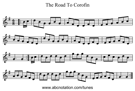 The Road To Corofin - staff notation