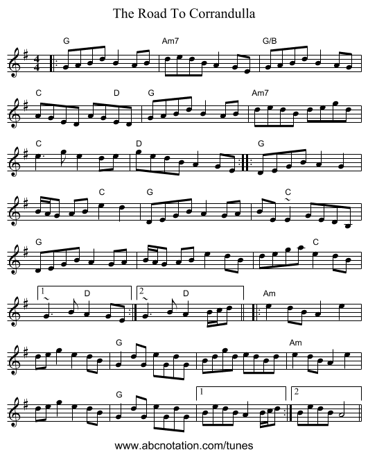 The Road To Corrandulla - staff notation