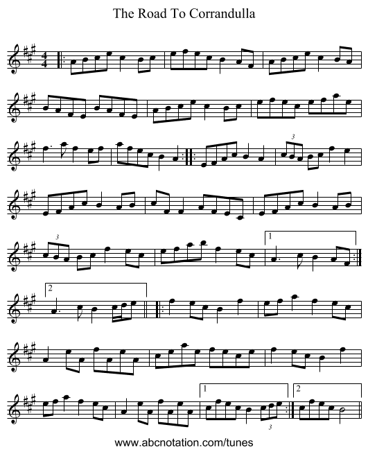 The Road To Corrandulla - staff notation