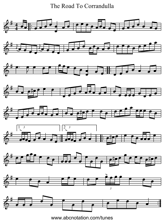 The Road To Corrandulla - staff notation