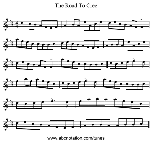 The Road To Cree - staff notation