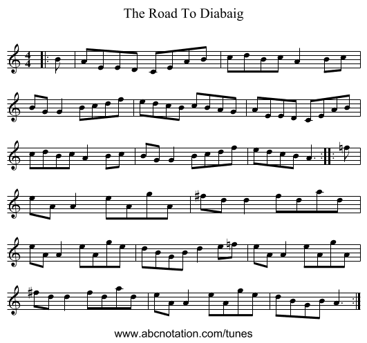 The Road To Diabaig - staff notation