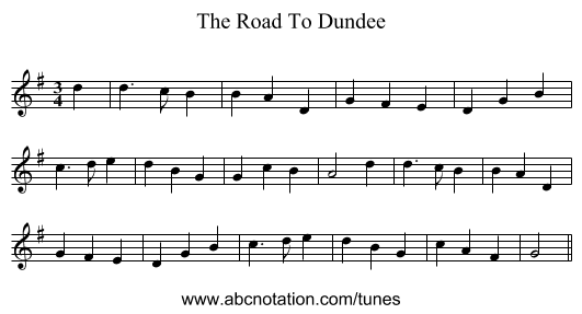 The Road To Dundee - staff notation