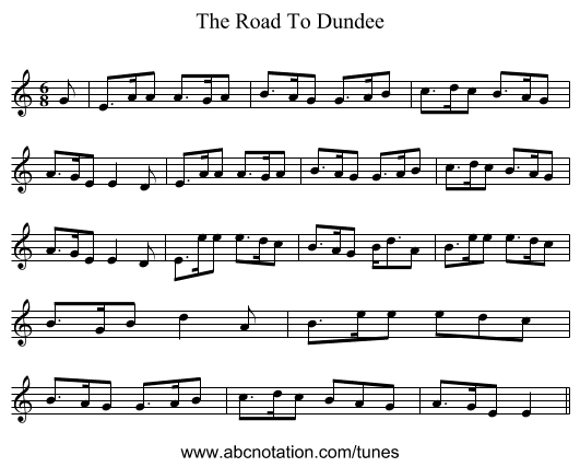 The Road To Dundee - staff notation