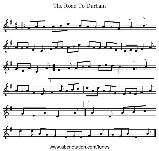 The Road To Durham - staff notation