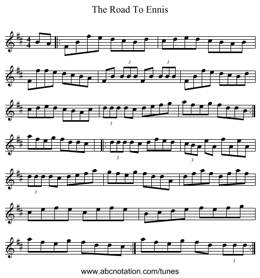 The Road To Ennis - staff notation