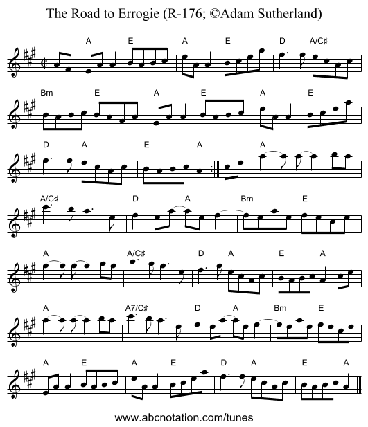 The Road to Errogie (R-176; ©Adam Sutherland) - staff notation