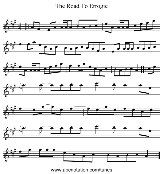 The Road To Errogie - staff notation