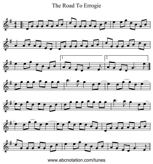 The Road To Errogie - staff notation
