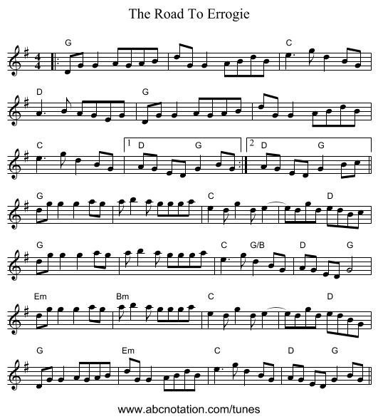 The Road To Errogie - staff notation
