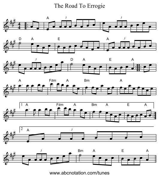 The Road To Errogie - staff notation
