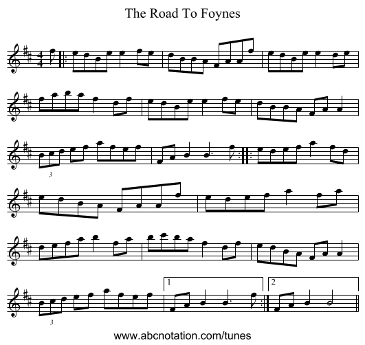 The Road To Foynes - staff notation