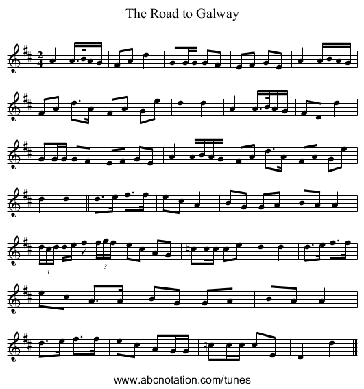 The Road to Galway - staff notation