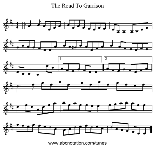 The Road To Garrison - staff notation