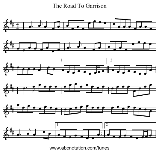 The Road To Garrison - staff notation