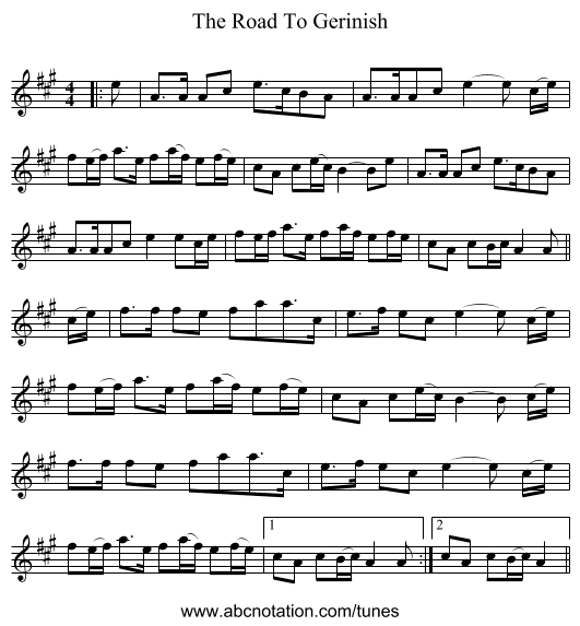 The Road To Gerinish - staff notation