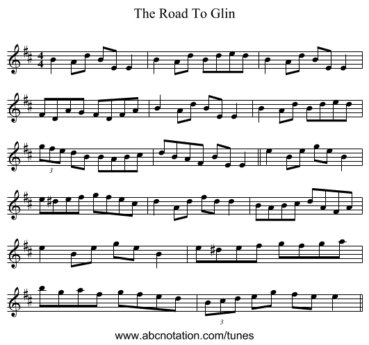 The Road To Glin - staff notation