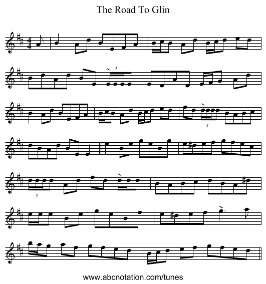 The Road To Glin - staff notation
