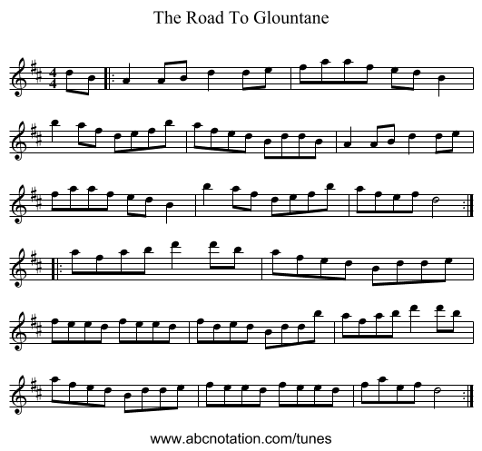 The Road To Glountane - staff notation