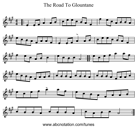 The Road To Glountane - staff notation