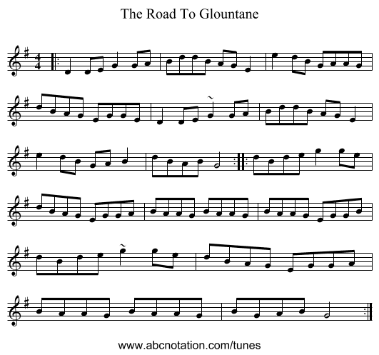 The Road To Glountane - staff notation