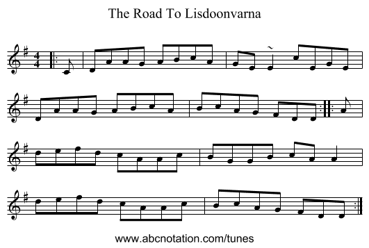 The Road To Lisdoonvarna - staff notation