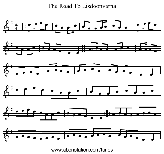 The Road To Lisdoonvarna - staff notation