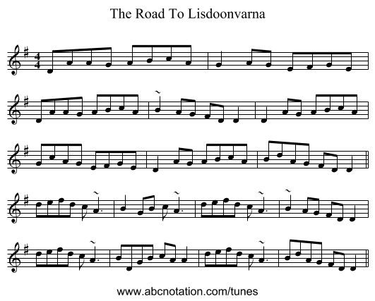 The Road To Lisdoonvarna - staff notation