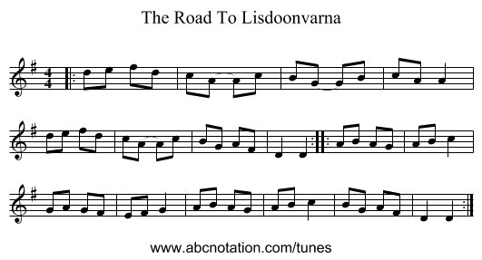 The Road To Lisdoonvarna - staff notation