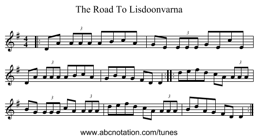 The Road To Lisdoonvarna - staff notation
