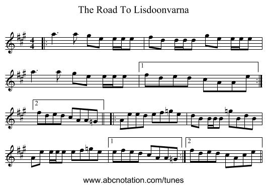 The Road To Lisdoonvarna - staff notation