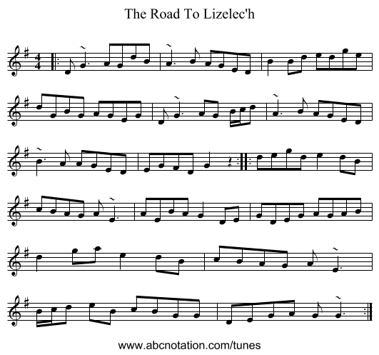 The Road To Lizelec'h - staff notation