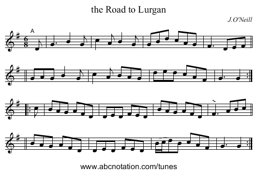 the Road to Lurgan - staff notation