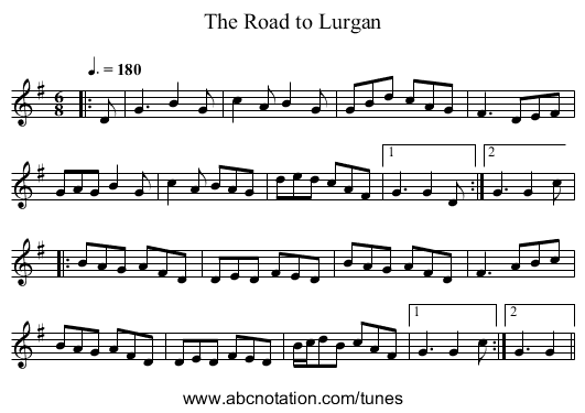 The Road to Lurgan - staff notation