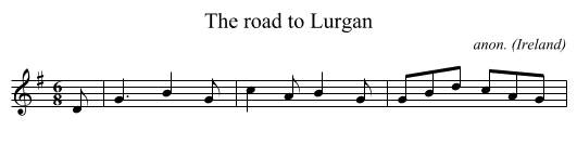 The road to Lurgan - staff notation