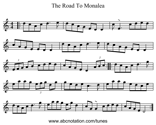 The Road To Monalea - staff notation
