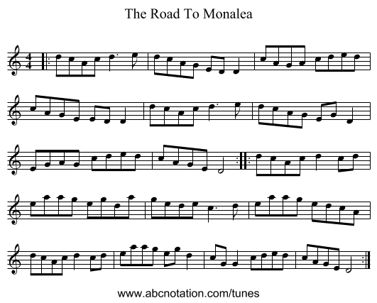 The Road To Monalea - staff notation