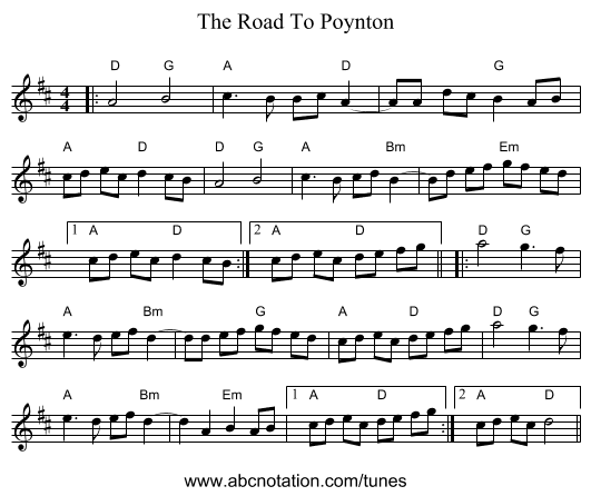 The Road To Poynton - staff notation