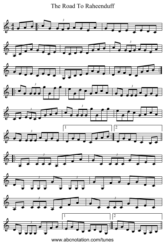 The Road To Raheenduff - staff notation