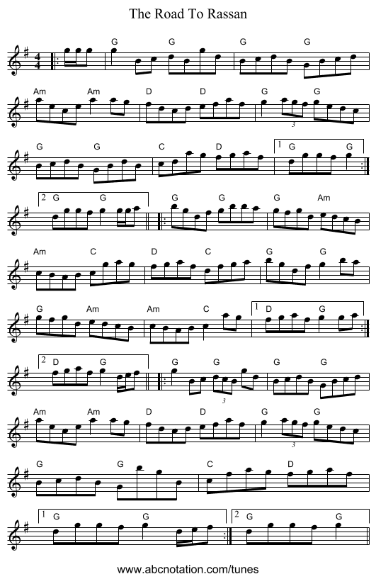 The Road To Rassan - staff notation