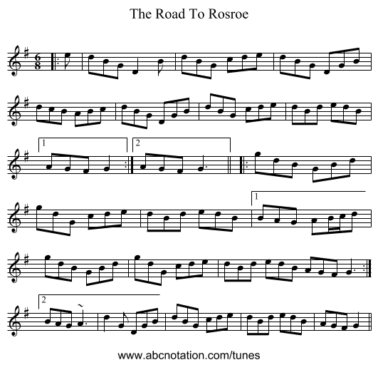 The Road To Rosroe - staff notation