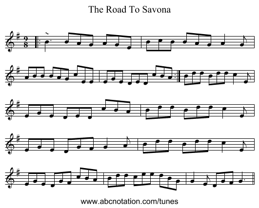 The Road To Savona - staff notation
