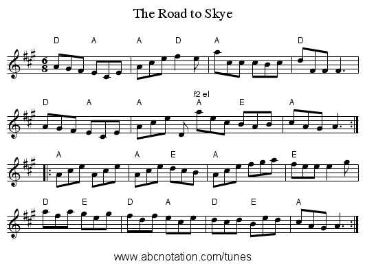The Road to Skye - staff notation