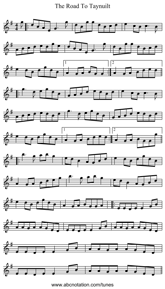 The Road To Taynuilt - staff notation