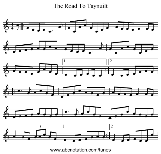 The Road To Taynuilt - staff notation