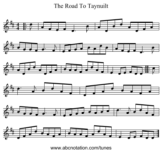 The Road To Taynuilt - staff notation