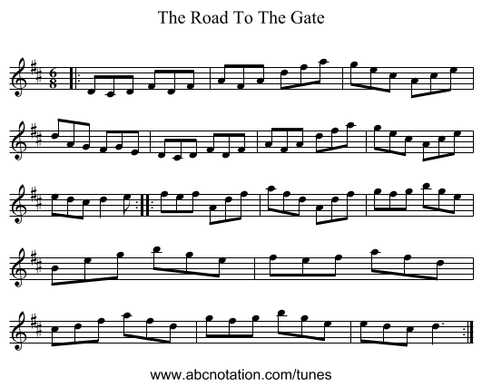 The Road To The Gate - staff notation