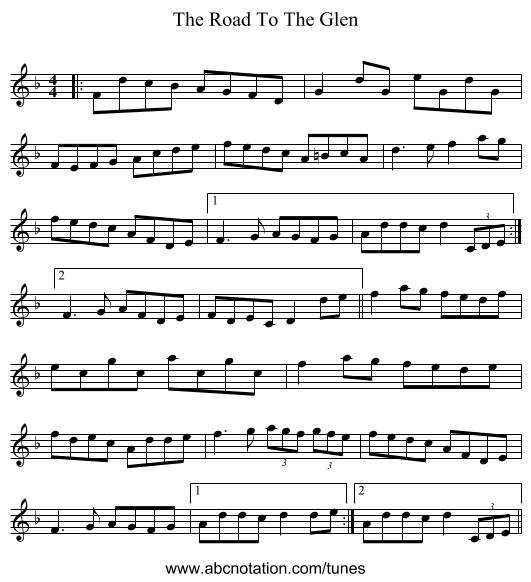 The Road To The Glen - staff notation