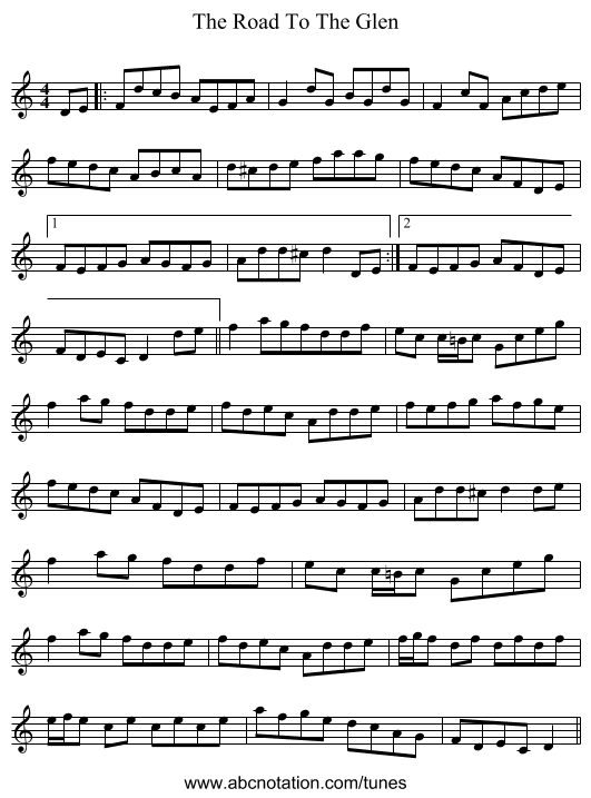 The Road To The Glen - staff notation