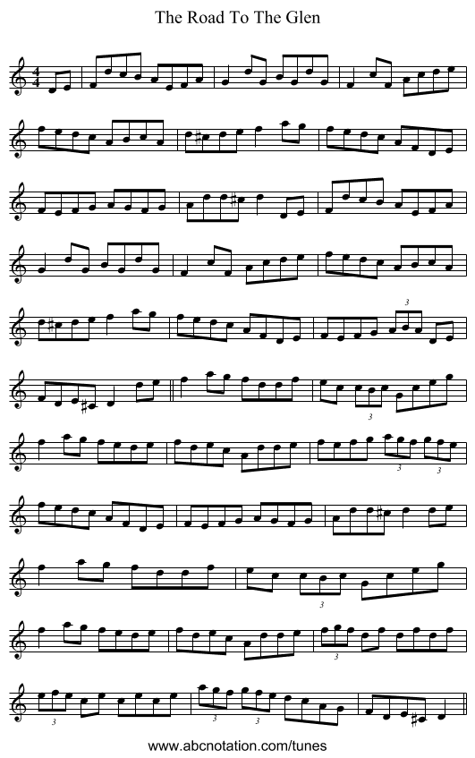 The Road To The Glen - staff notation